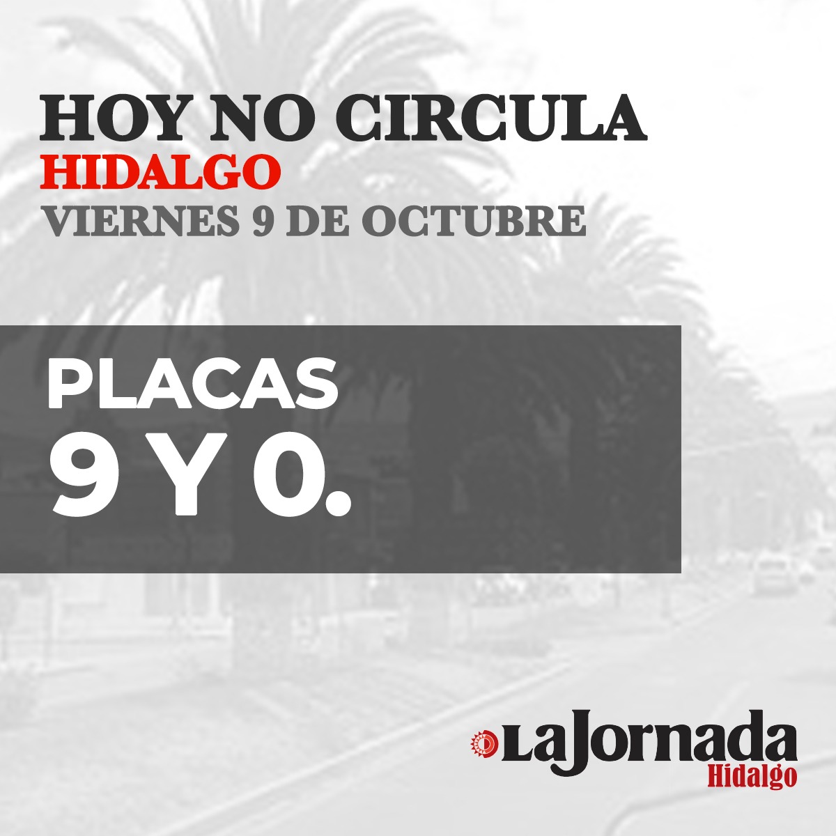 Hoy No Circula Hidalgo viernes 09 de octubre