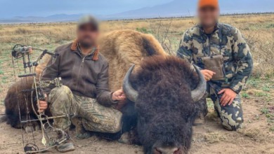 En las imágenes aparecen dos sujetos con el bisonte ya muerto. Foto: Facebook/Rancho Buena Vista.