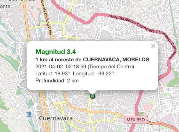 Epicentro del sismo en Cuernavaca