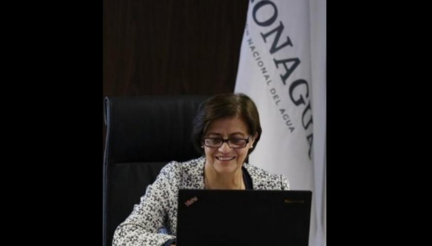 Blanca Jiménez durante una reunión virtual. Foto tomada de la cuenta de Twitter @conagua_mx / archivo